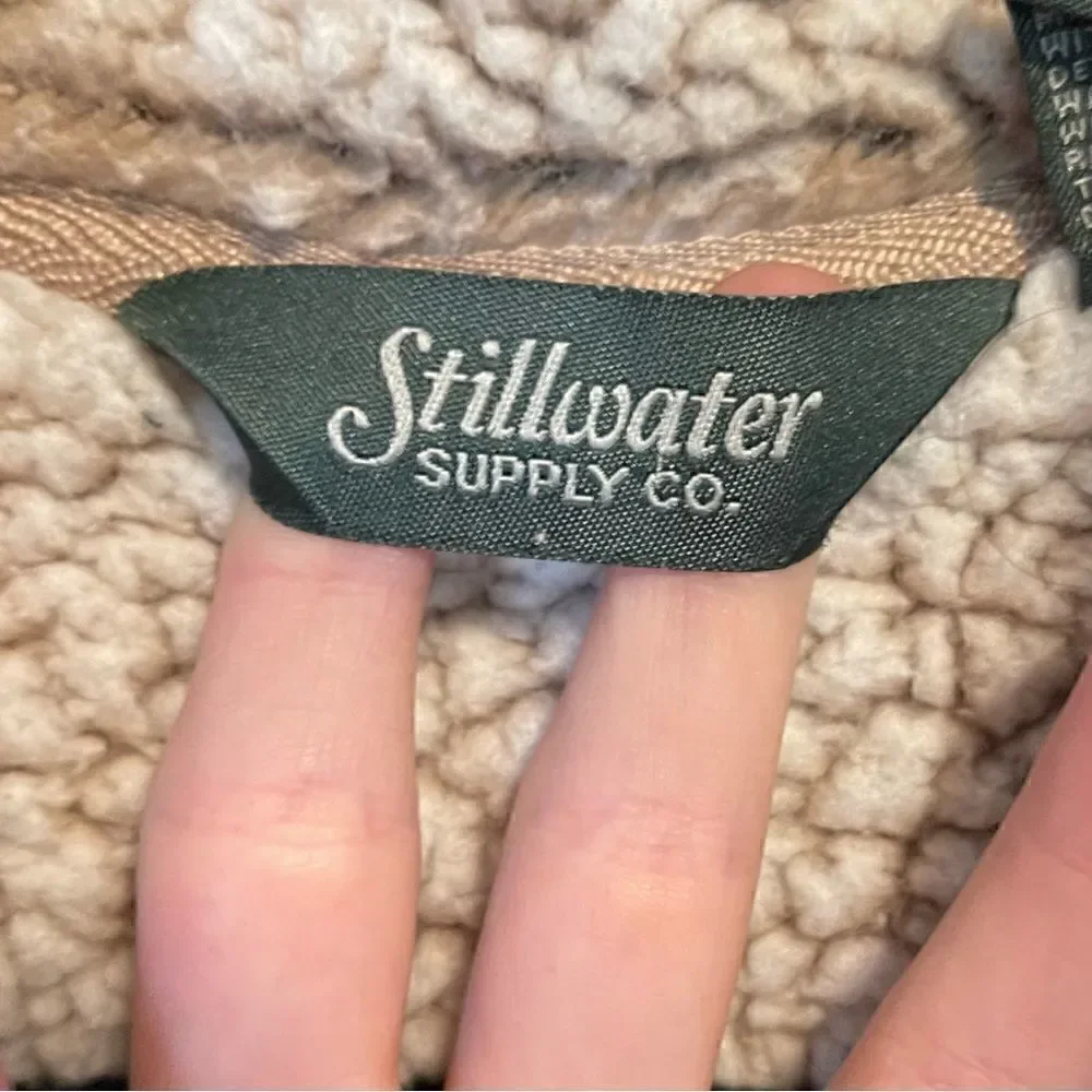 Stillwater Supply Co- Brown and Cream Sherpa ¼ Quarter Zip Pullover, Size Large